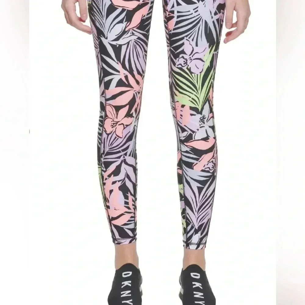 NWT DKNY Sport 7/8 Leggings Women's XS Pink Floral High Rise Side Pockets - Picture 14 of 15